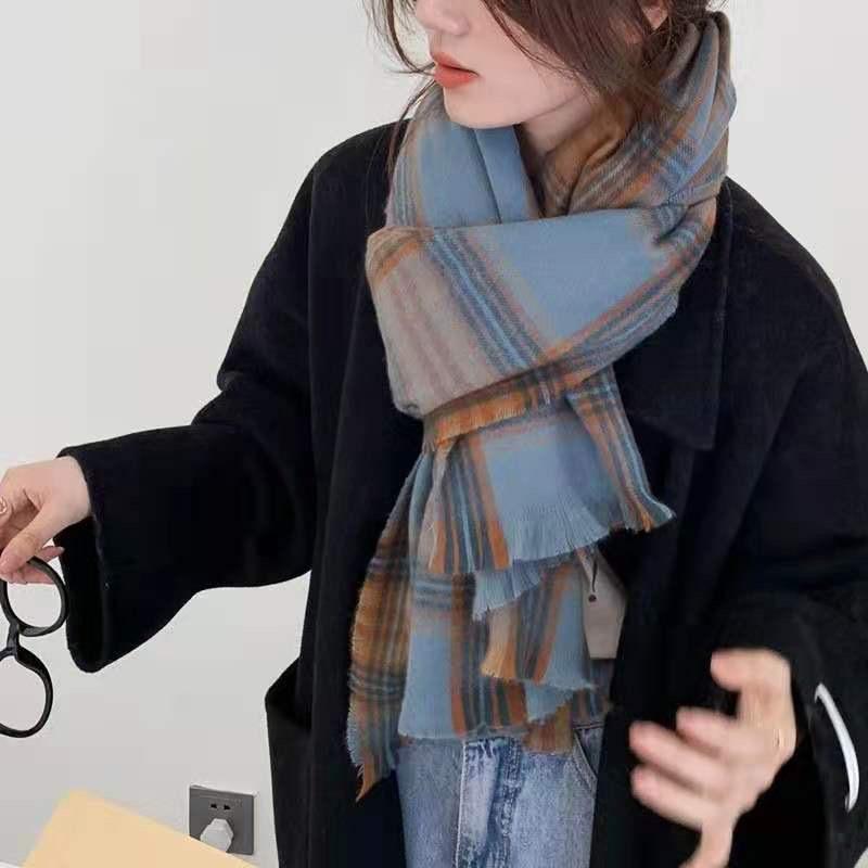 Plaid Color Matching Scarf Shawl Autumn and Winter Imitation Cashmere Thickened Scarf Dual-purpose Couple Korean Version Dongdaemun Tide