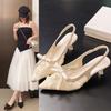 Breathable Low-heeled Single Shoes Pink Lace Bow Pointed Head Bag Head Sandals Femininity New Versatile 2025 Summer