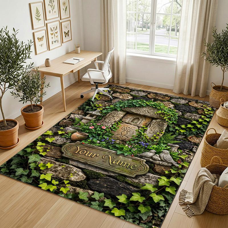Garden Cats Theme Soft Crystal Velvet Rug Custom Name & Text Print Non Slip Floor Rug for Bedroom Living Room