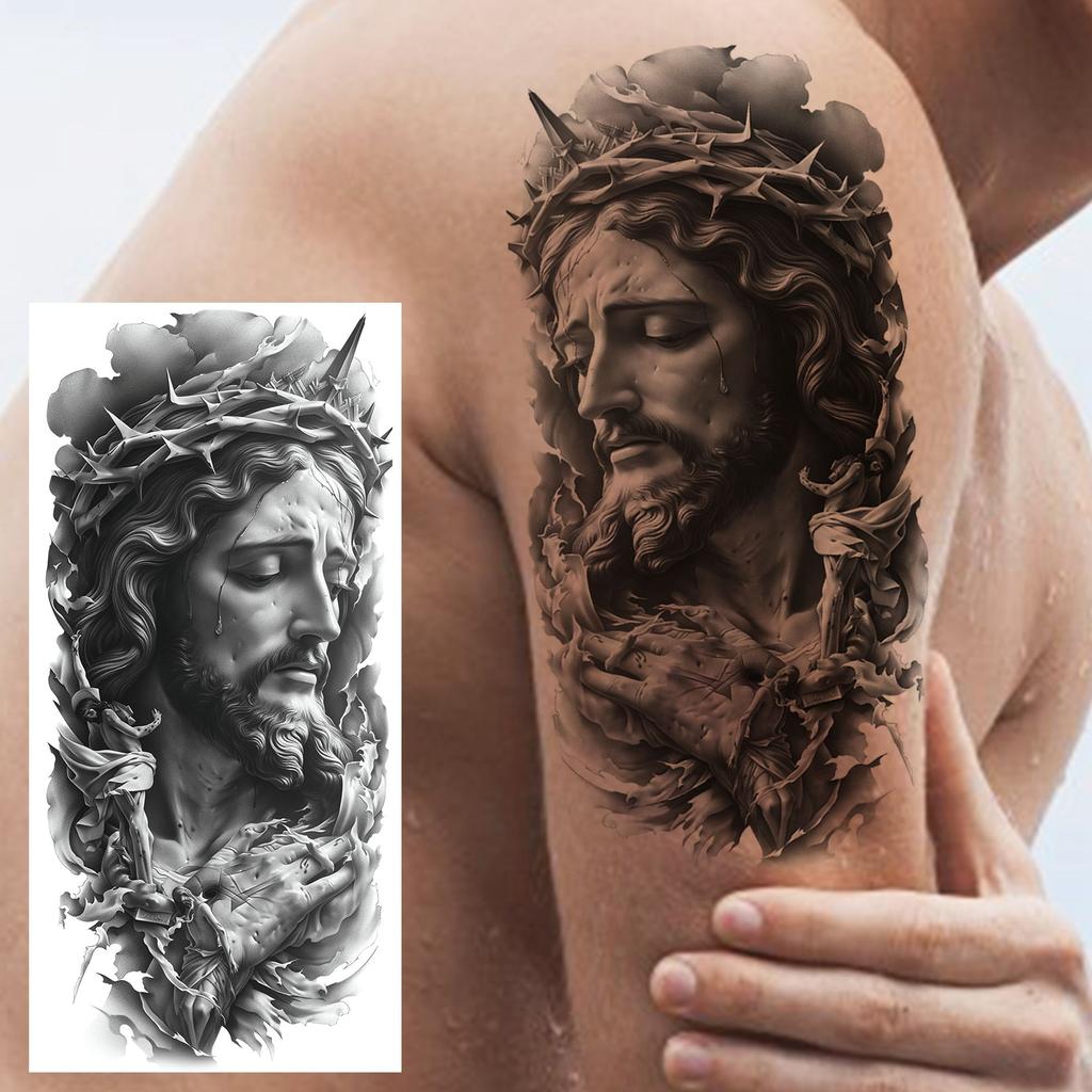 1 lapelis Realistiški Jėzaus Šventosios Motinos Maldos Laikini Tatuiruotės Vyrams Moterims Suaugusiems Ilgai Išliekančios Vandeniui Atsparios Laikinos Netikros Tatuiruotės Lipdukas
