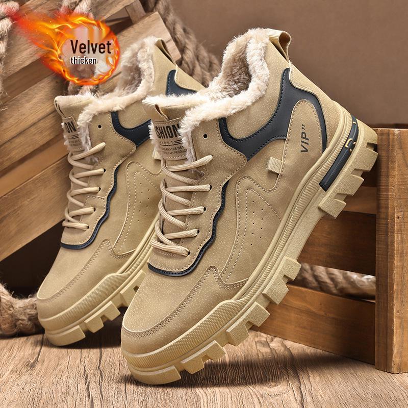 2025 Winter Men's Plus Velvet Leather Martin Boots – Thick Sole, Warm, Versatile Casual Shoes