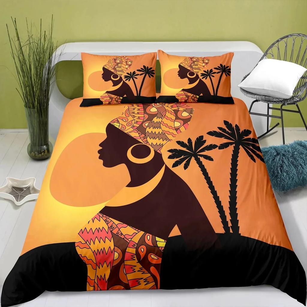 Bohemian Bedding Set for Girls Kids Adult African Black Girl Duvet Cover Set Ancient Ethnic BlanketComforter Cover&Pillowcases