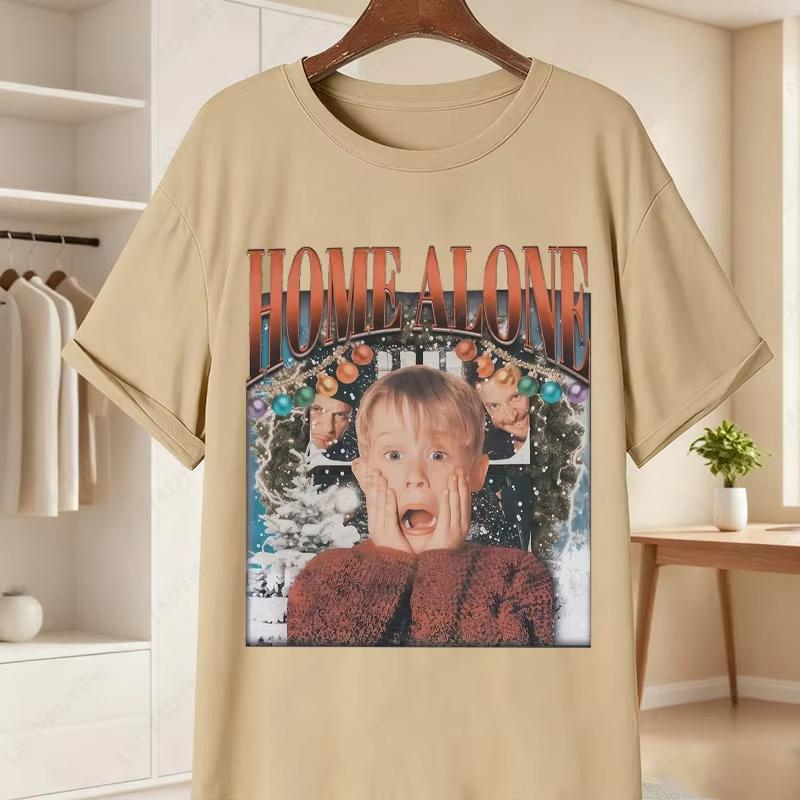 Fun Home Alone TShirt Kevin McCallister Wet Bandits Black Casual Round Neck Tees Nostalgic 90s Film Apparel Women Cotton Tops