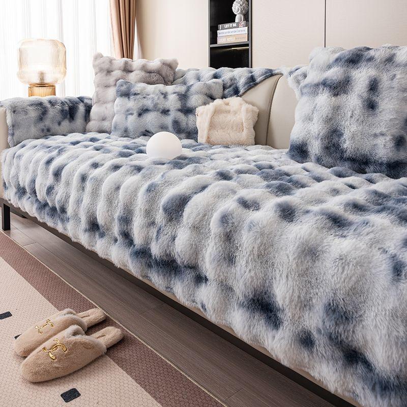Sofabezug mit Kaninchen-Plüsch in Farbverlauf, rutschfestes Sofakissen, dicker Winter-Universal-Sofabezug, Stoff, Couchbezug-Matte