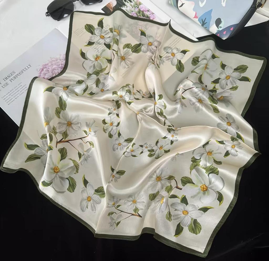 Simulation silk flower printing silk scarf square scarf high-end shawl sunscreen neck scarf headscarf scarf