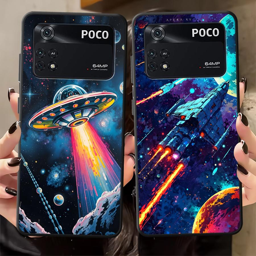 Cartoon Retro Spaceship Case for Xiaomi Poco F8 X3 X4 X5 X7 Pro C50 F1 C61 M3 M4 M7 Pro C75 F3 C71 M5 Funda Phone Cover