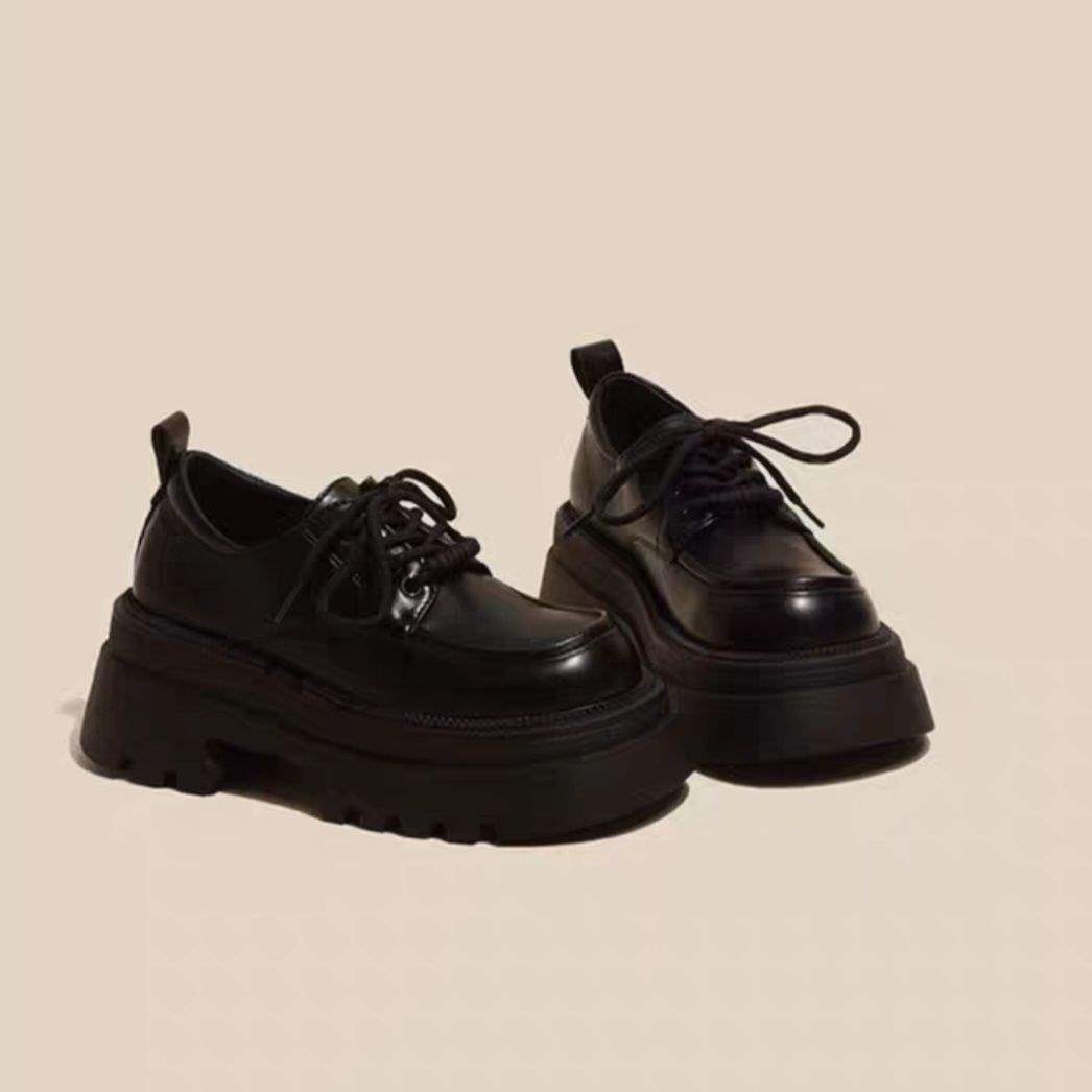 

Ретро платформа маффин черные кожаные туфли 2025 новые универсальные британские увеличивающие рост jk шнуровка бархатные утепленные лоферы 40