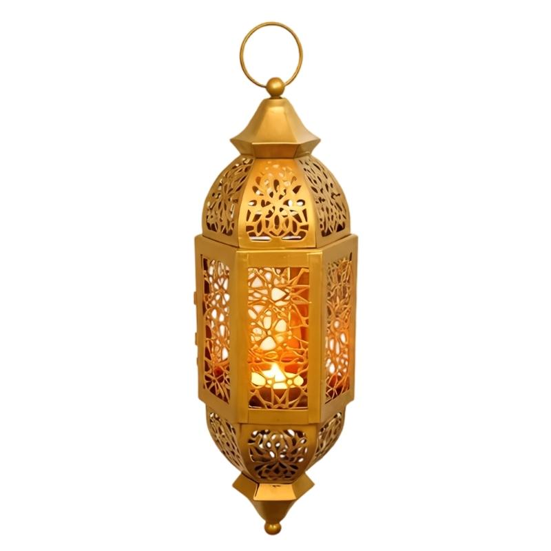 Portacandele in Ferro Battuto Marocchini Lanterna con Design Traforato da Appendere Decorazioni Regalo per Eid Ramadans