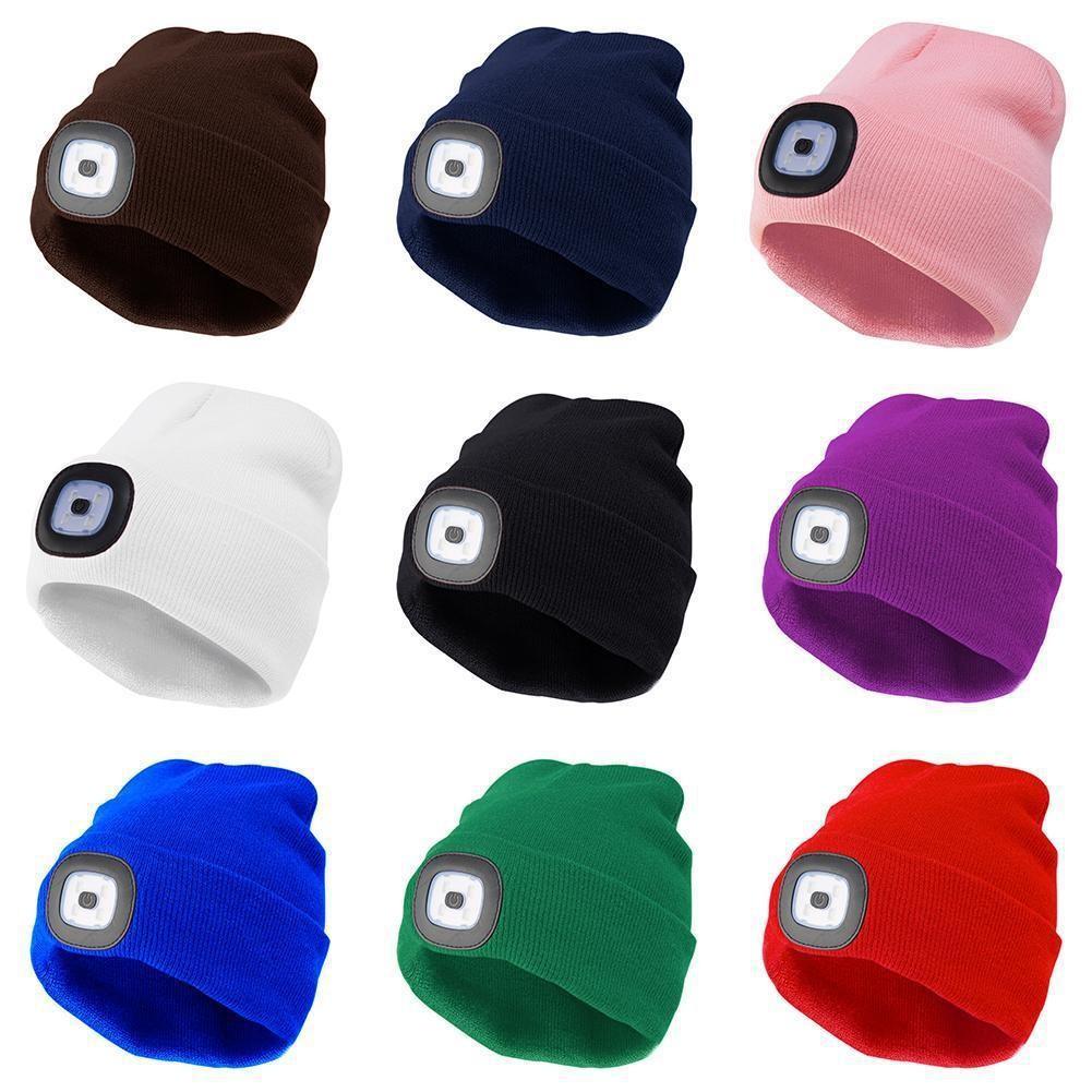 Black Led Knitted Beanie For Outdoor Night Running With Rechargeable Light Feature