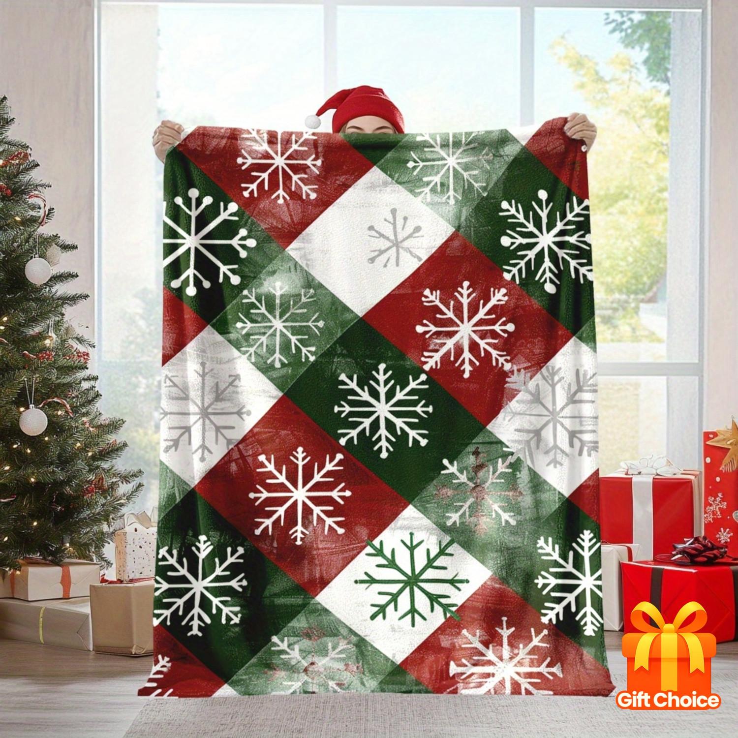 Red Green Argyle Plaid Blanket - Snowflake Christmas Soft Flannel Holiday Throw 70x100cm
