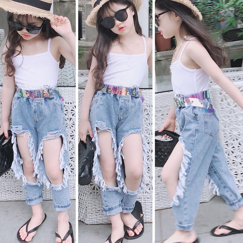 Children Girls Pants Loose Holes Design 