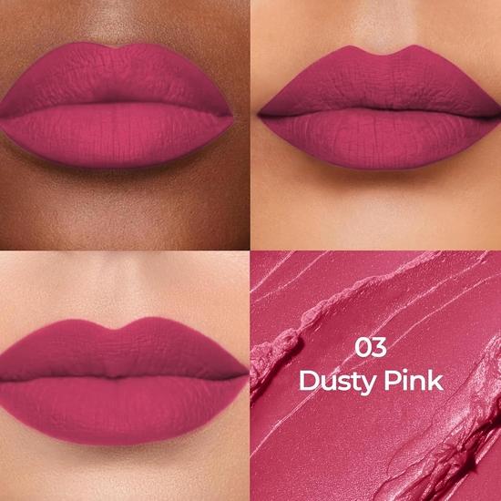 Colors Queen Luxury Matte Non Transfer Lipstick - 03 Dusty Pink, 4g | Highly Pigmented, Single Stroke Application, Ultra Matte Long Lasting