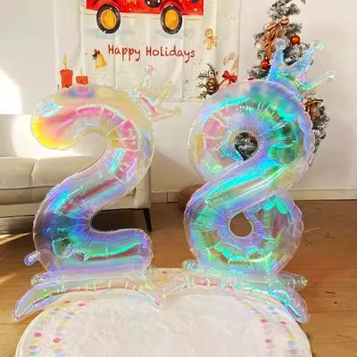 Transparent Colorful Gradual Change Crown Base Digital Aluminum Film Balloon Pentagram Love Ball Birthday Party Party Party