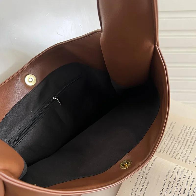 Vintage Hobo Bag New Womens Trendy Bucket PU Solid Shoulder Bag Large Capacity Retro Tote Handbag Soft Underarm Daily Dating Bag