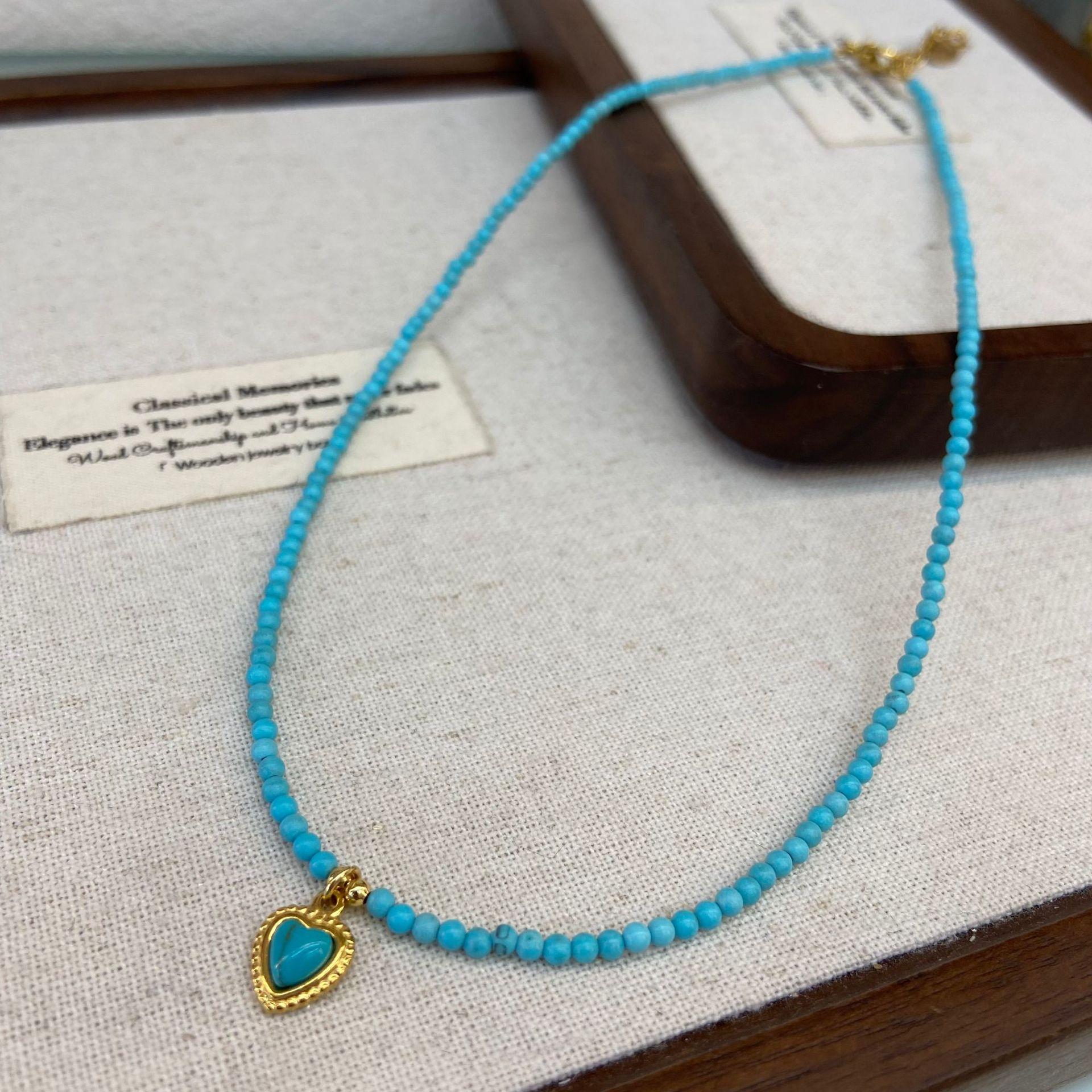Medieval French Blue Turquoise Necklace, Women S Niche Design, Love Pendant, Small And Versatile Stacked, Wearing Collarbone Chain Tide