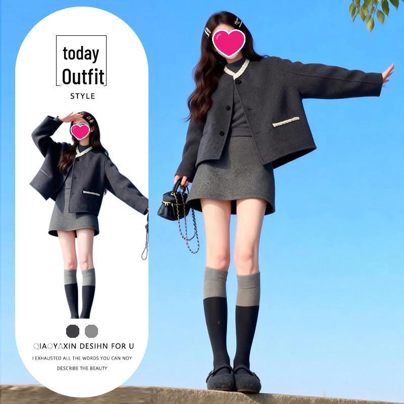 

2025 Autumn/Winter Loose-Fit American Style Two-Piece Set: Short Jacket & High-Waisted Skirt L (105-115 jin)