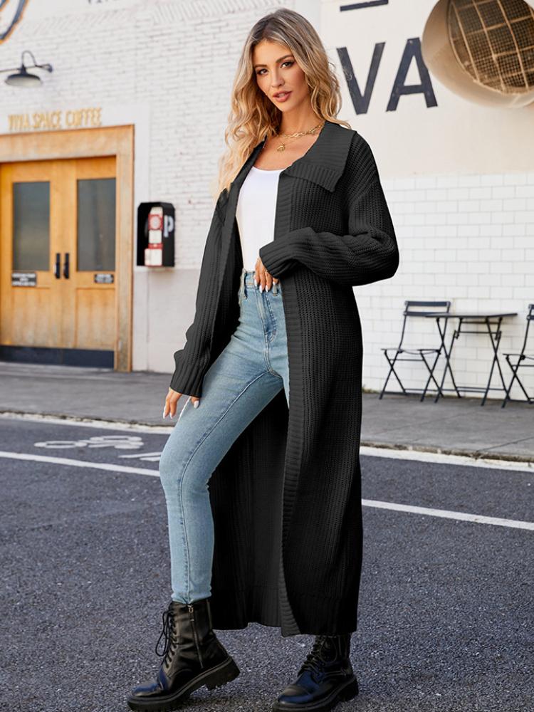 Autumn and Winter Collar Long Sweater Knitted Cardigan Casual Loose and Lazy Style Sweater Jacket