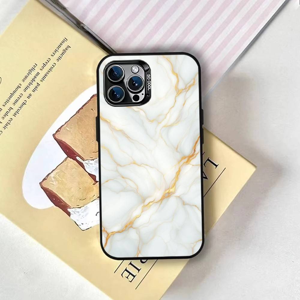 Marble Pattern Phone Case For iPhone 17,16,15,14,13,12,11 Plus,Pro Max,XS,Colored Silver Plated Inside Cover