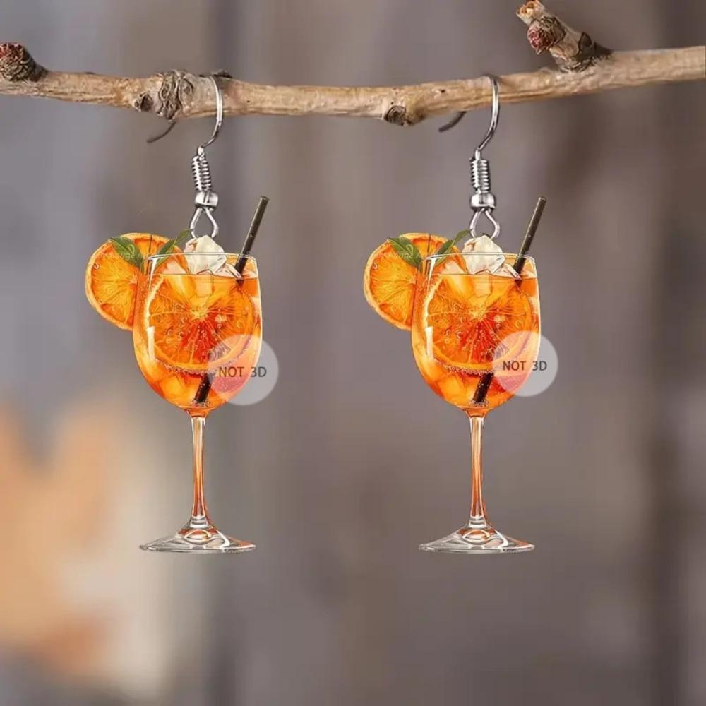 

2D Flat Design Orange Juice Earrings Colorful Style Party Jewelry Beer Festival