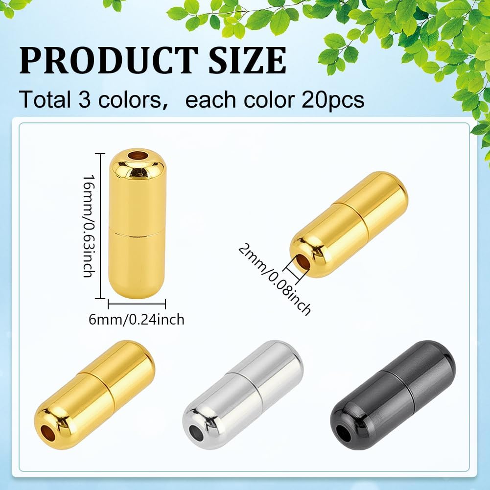 PH PandaHall 60pcs Shoelace Buckle 3 Colors Shoelaces Locks Buckle Brass Shoelace Ends Tips 13x4mm