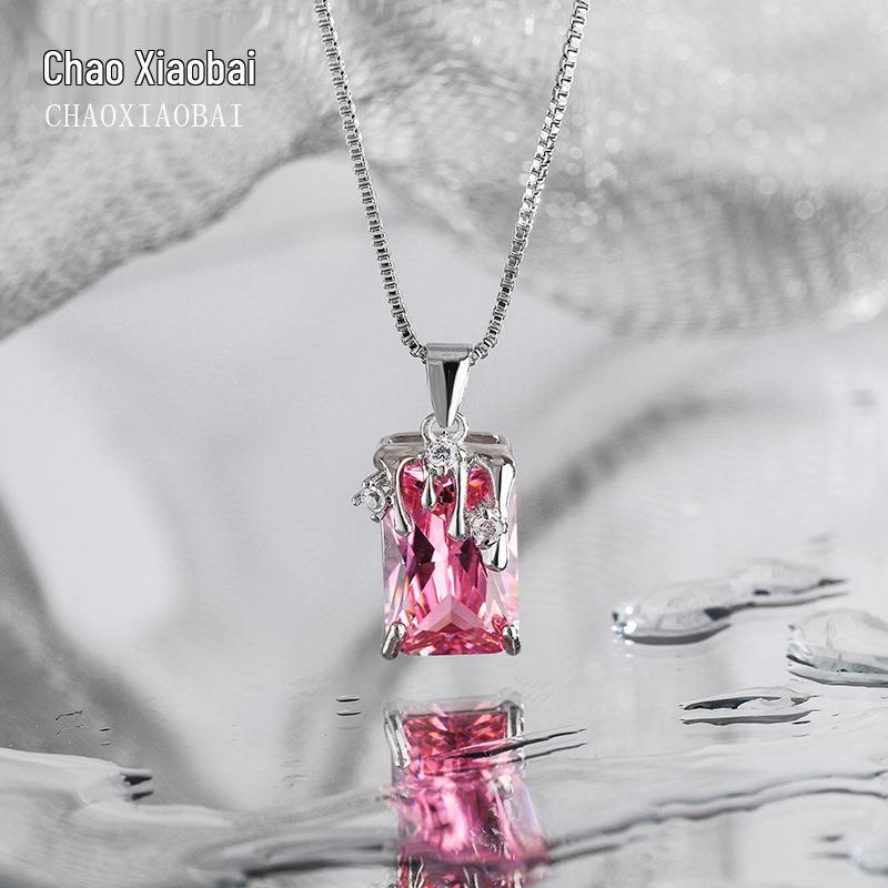 

Tide Xiaobai Sterling Silver Cubic Zirconia Gradient Pendant Necklace for Spicy Girls Platinum Purple Cubic Zirconia