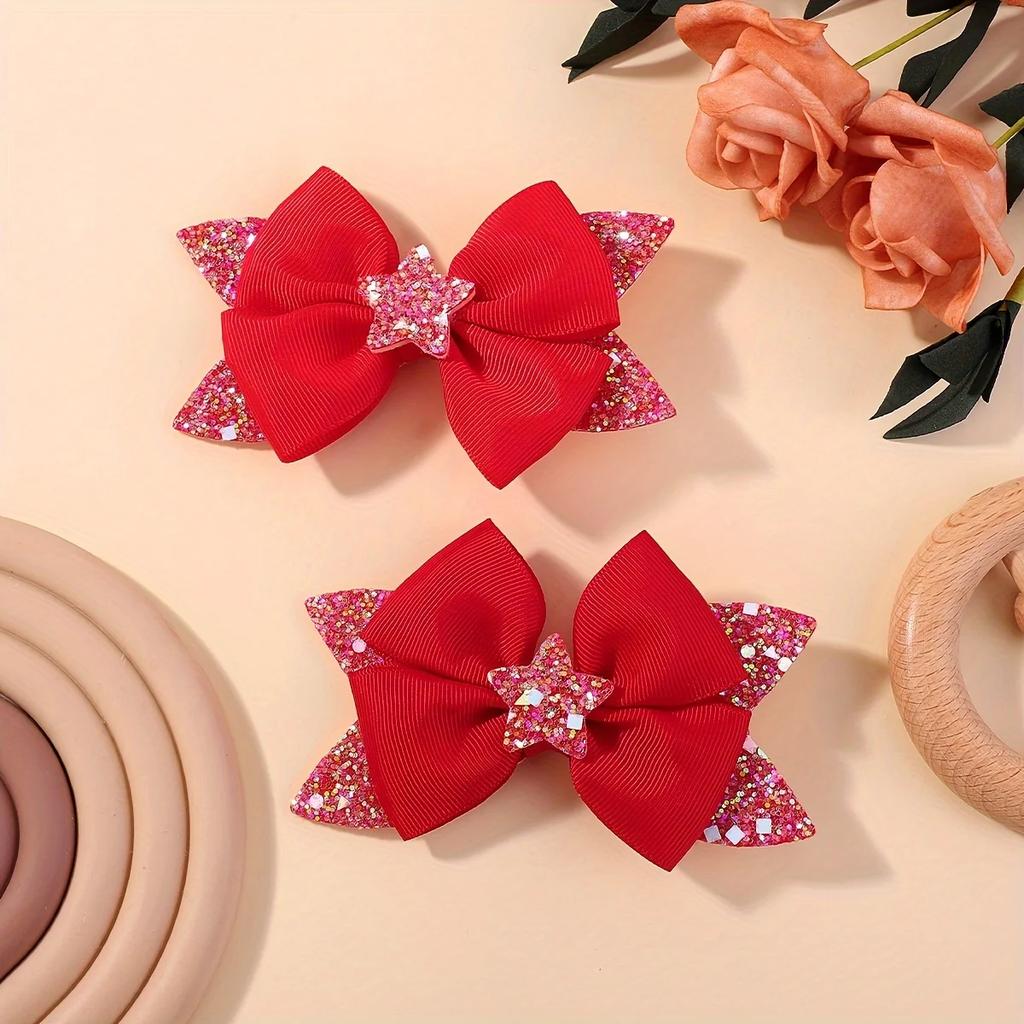 RAINBOW BOWS 2Pcs 4.33inch Star Glitter Bow Hair Clips for Girls Boutique Ribbon Dovetail Bow Barrette Headwear Hair Accessories