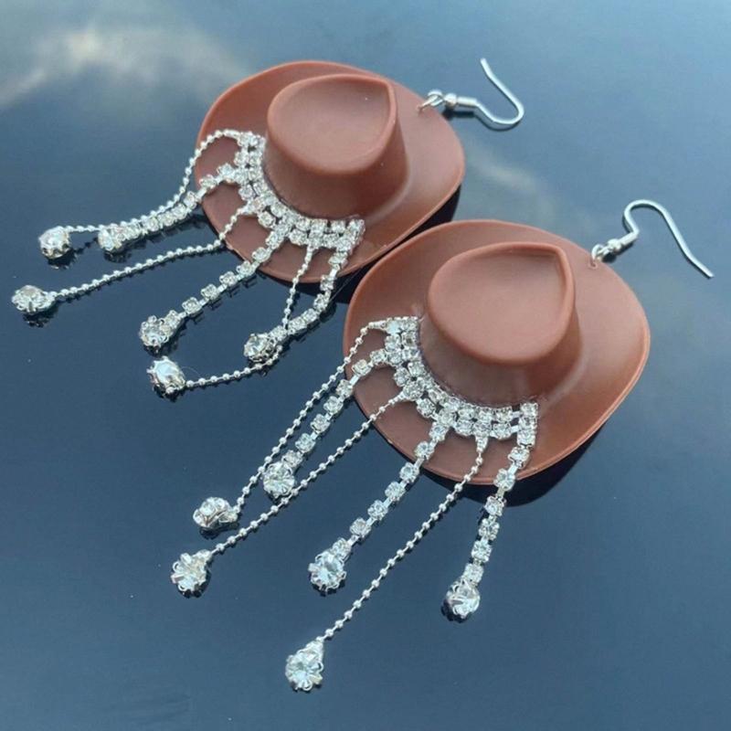 Sparkling Fringe Cowboy Hat Earrings for Music Festivals Party Western Hat Dangle Earrings Cowboy Hat Earrings Jewelry