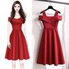 Women's Plus Size Cold Shoulder Cross Wrap A Line Midi Dress Solid Color High Waist Slim Fit Cocktail Party Swing Dress