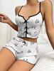 Heart Print Color Block Camisole Pajama Set with Front Slit (2024 Collection)