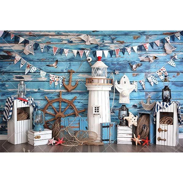 Summer Nautical Photography Background Underwater Pirate Wood Board Sailboat Rudder Boy Kids Birthday Party Decor Photo Backdrop