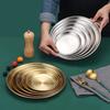 1PC Barbecue Plate Round Plate Fruit Vegetables Plate Gold Silver Color Stainless Steel