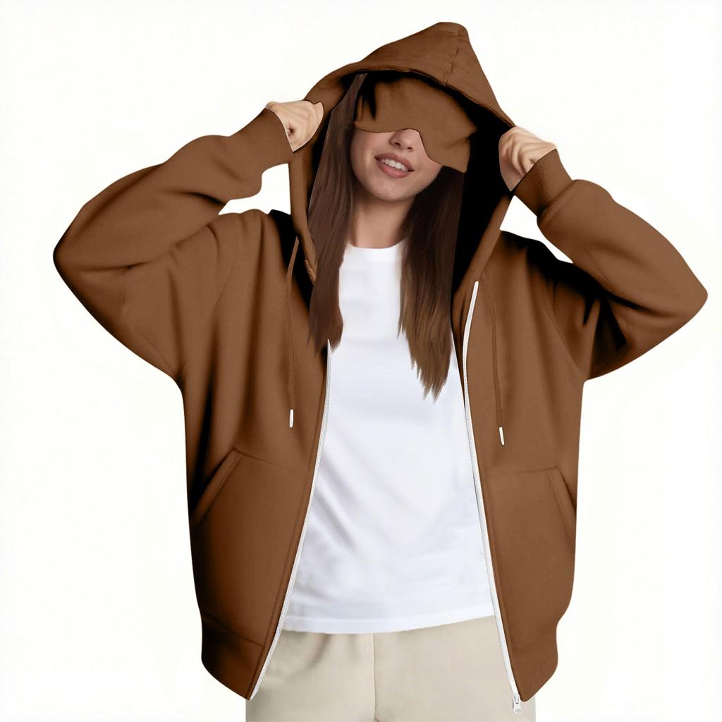 Moda Feminina Casual Manga Longa Cor Sólida Moletom com Capuz Tops