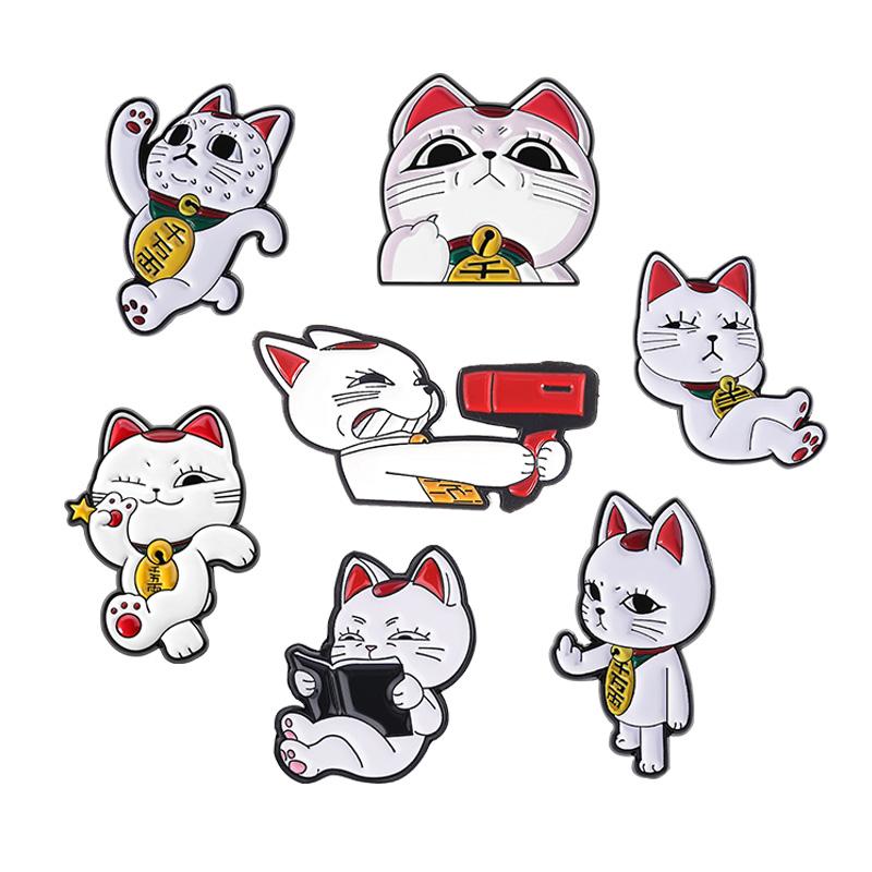 Xiaomi Anime Turbo Granny Cat Collection Enamel Pin Lucky Cat Reading Fierce Cat Holding A Red Hair Dryer Brooch Bag Badge Jewelry Gift
