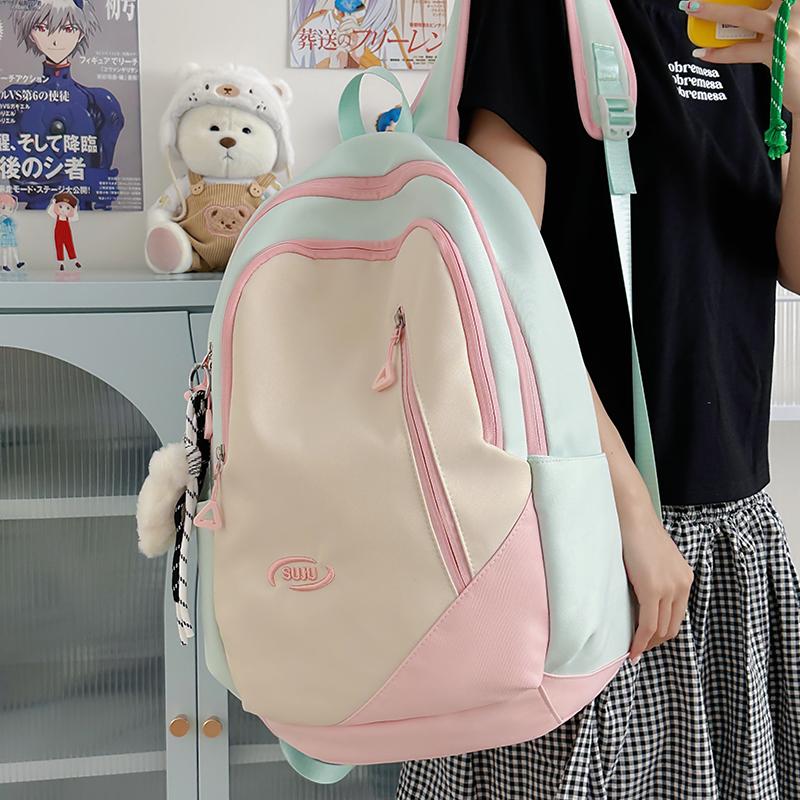 Junior School Student Schoolbag Color Contrast Backpack Girl College Style Backpack