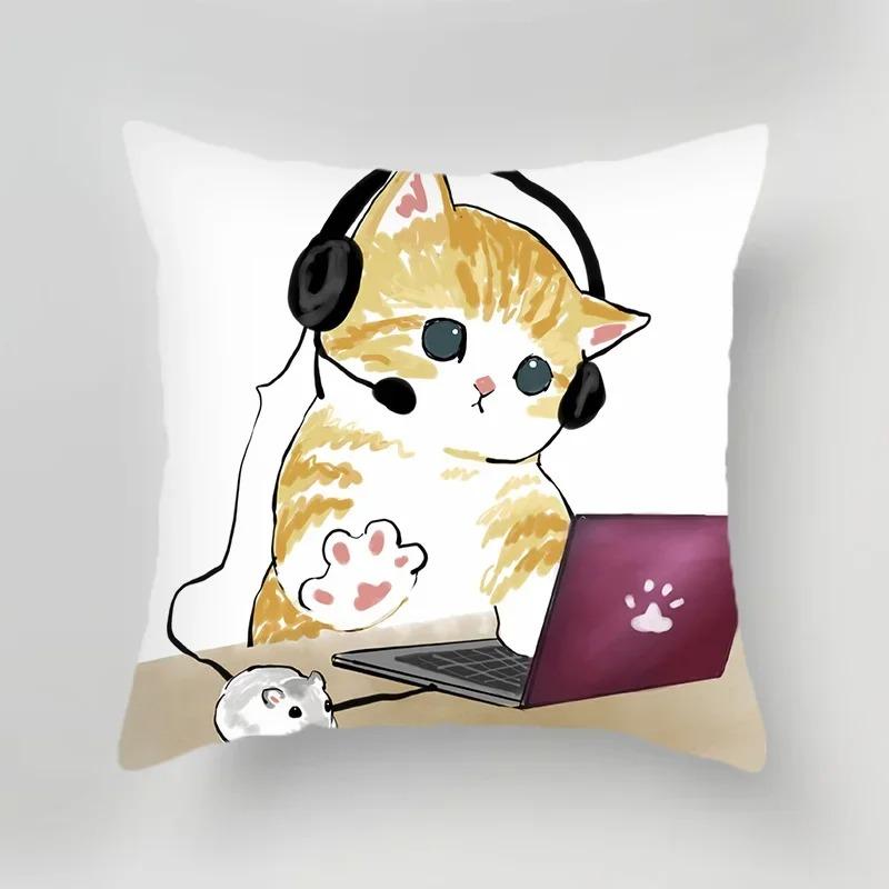 Office Living Room Home Pillowcase Cute Cat Cartoon Pattern Pillowcase Car Ornaments