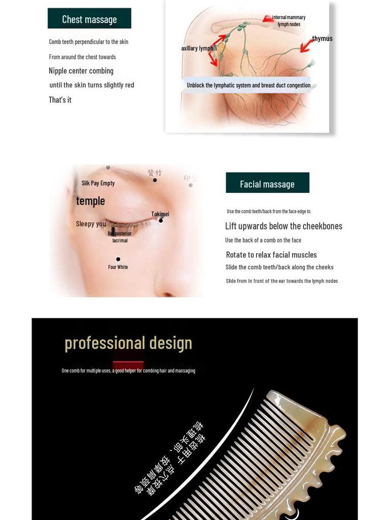 Thickened Premium Engraved White Buffalo Horn Comb - Multiple Styles Available