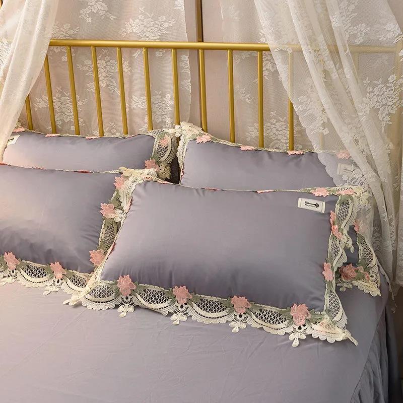 French Lace Pillowcase Washed Ice Silk Pillowcase Double Pillowcase 48x74 One Pair