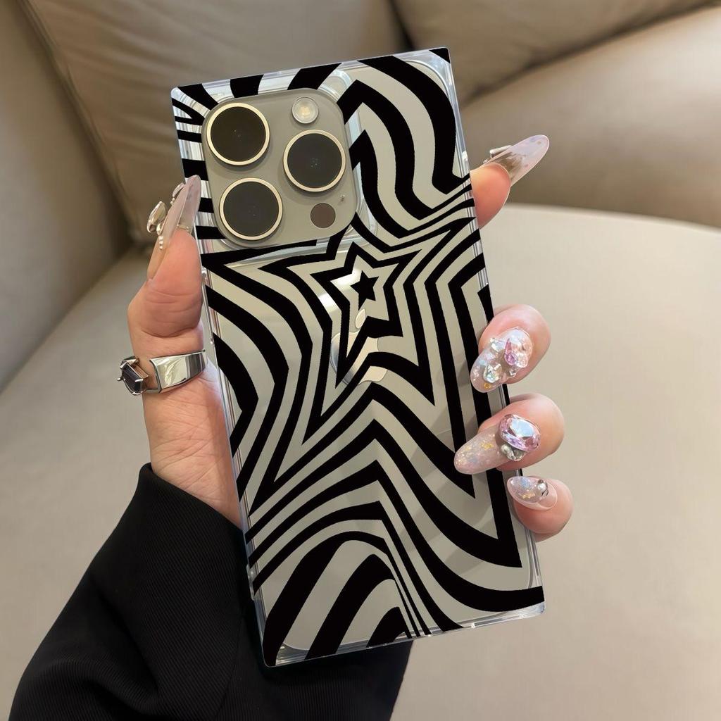 Clear Square Back Tube Case Protection For iPhone 12 16 ProMax 14 Pro Max 11 13 15 Plus Anti-Oxygen,Five-Pointed Zebra Pattern Pattern Casing