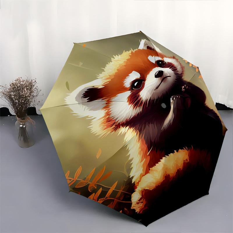 Red panda, Digital art- Automatic Umbrella, Four Seasons Portable Folding Umbrella, Suitable for Men and Women, Travel, Daily Compact Umbrel