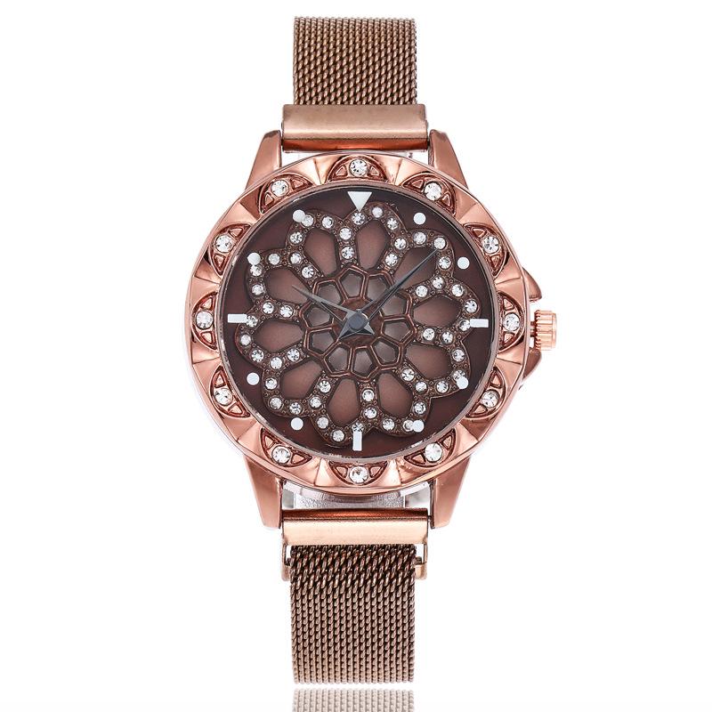 UTHAI BK21 Modische Damen Uhr hohles Blumen Zifferblatt drehender Diamant Quarz Uhren leichter Luxus Uhr Geschenk Uhren für Frau