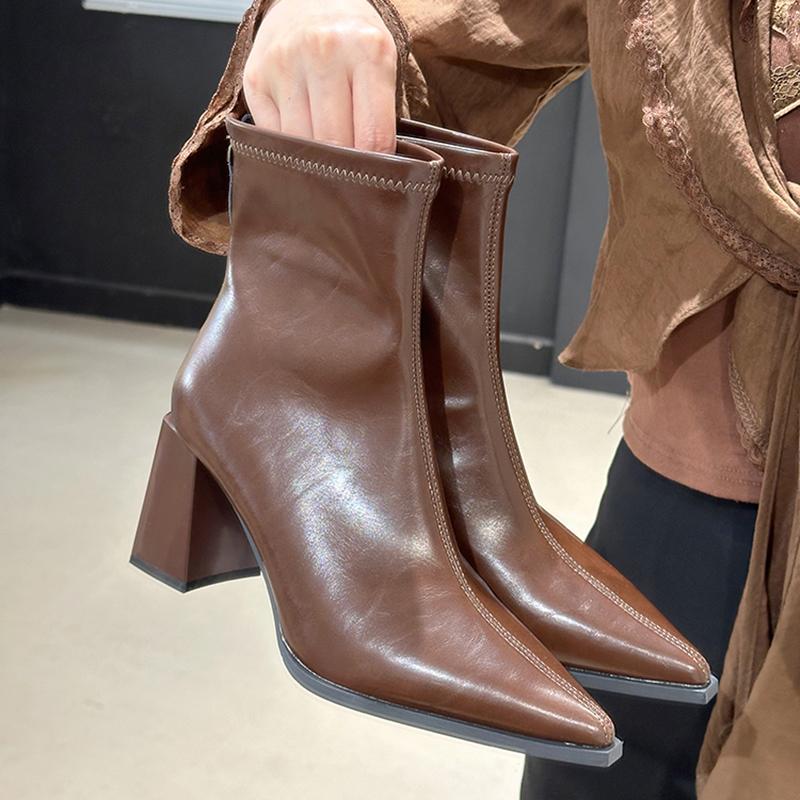 Street Style High Heel Women Ankle Boots Fashion Pointed Toe Shoes Winter Ladies Elegant Short Botas De Mujer