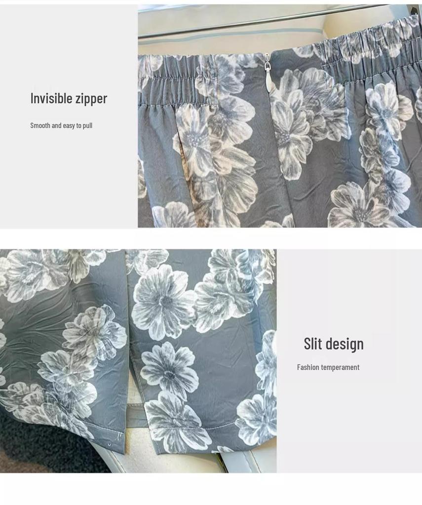 2025 Women's High-Waisted Satin Floral Midi Skirt - Summer A-Line Pencil Design