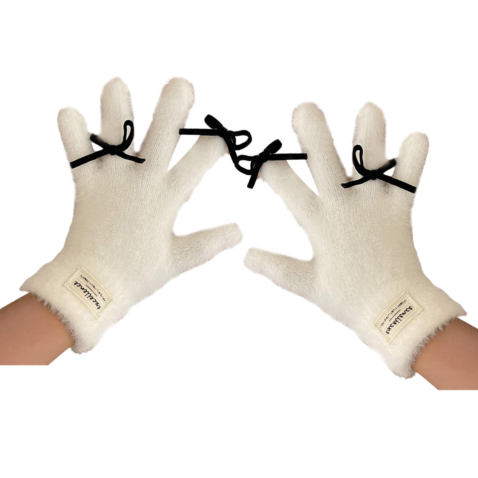 

Варежки-бантики Y2K Меховые Зимние Полностью Пальцевые Теплые Сенсорные Сохраняют Тепло Уличные Термоперчатки Меховые Перчатки белый