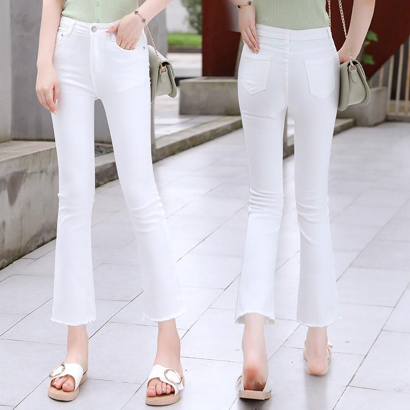 Black Raw Edge Micro Flare High-waisted Jeans Female Autumn and Winter New Thin Elastic Nine-minute Trousers
