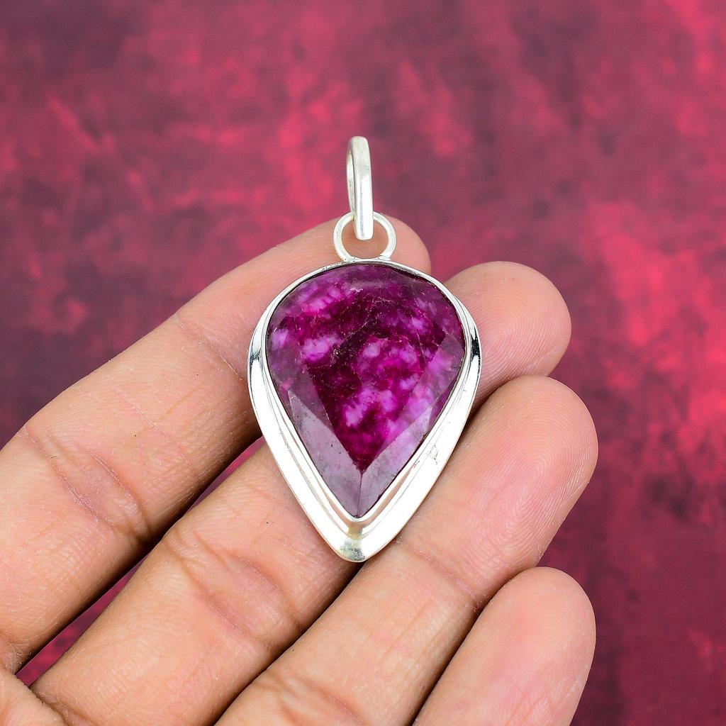 Pendentif en rubis zoïsite, bijoux en pierres précieuses, pendentif en argent sterling massif 925 fait à la main, bijoux de dernière conception