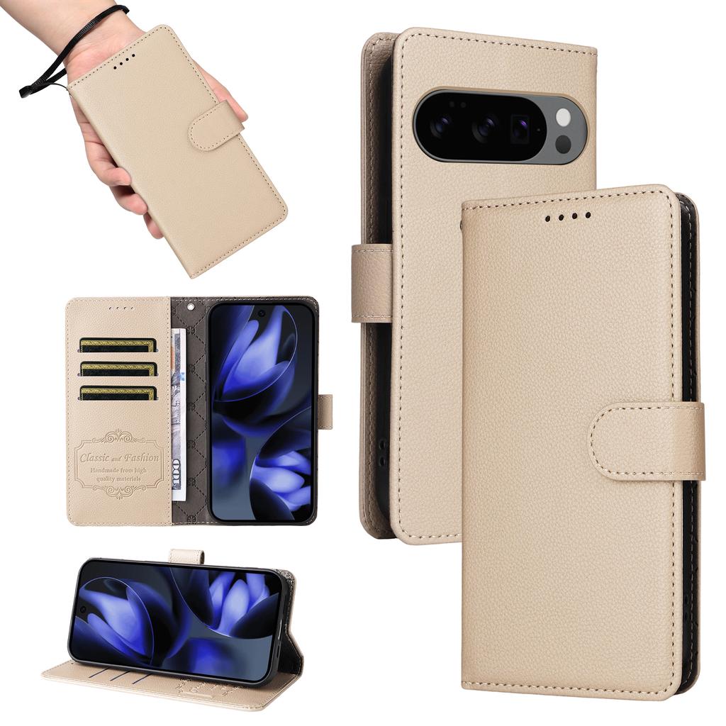 For Google Pixel 9/Google Pixel 9 Pro/Google Pixel 10 Pro/Google Pixel 10 Case RFID Blocking 3 Card Slots PU Leather Phone Cover with Wrist Strap