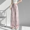 Spring Summer Retro Ice Silk Tie Dye Wide Leg Pants for Women Loose Straight Casual Leg Women's Pants