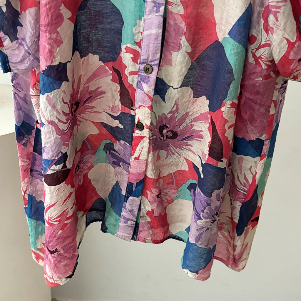 Dimanaf 2025 New Summer Women Linen T-Shirt Short Sleeve Buttons Flower Basic Fashion O-Neck Tops Tees Loose Tees