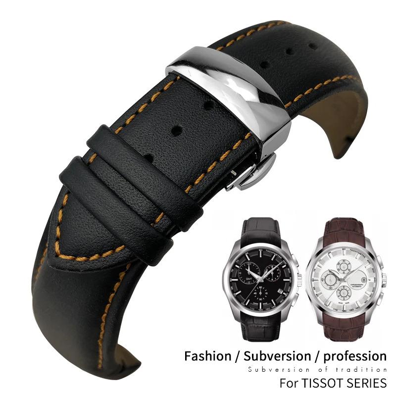 Curved End 22mm 23mm 24mm Genuine Leather Watchband for Tissot T035 T 035617 627 Cowhide Watch Strap Butterfly Clasp Men Tools