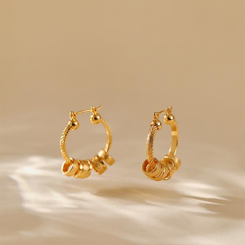 Vintage Punk Geometric Round Multi Hoop Gold Plated Earrings For Women